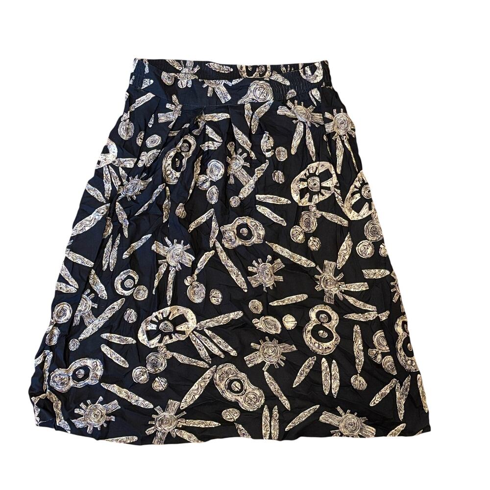Vintage Rayon A-Line Skirt 12 Black Abstract Made in USA 90s Modiano